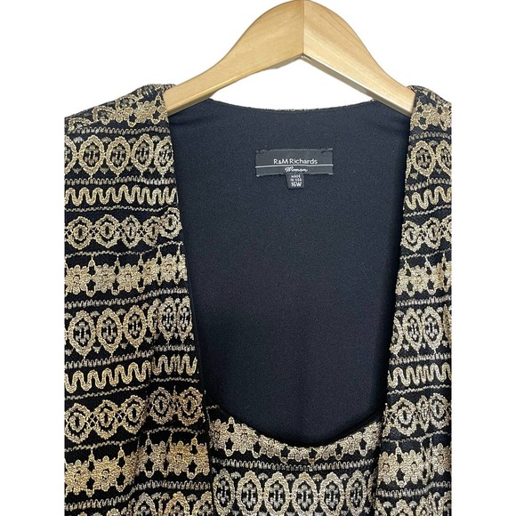 R&M Richards Twin Set Jacket 16W Attached Camisole Top Black Gold Beaded Fringe - Picture 4 of 12